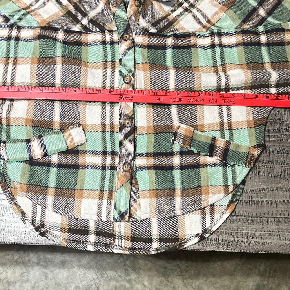 Women's Plaid Button-Down Shirt - Green, Brown, White - Picture 9 of 12